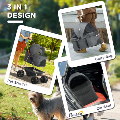 3-in-1 Pet Stroller for Small Dogs - Foldable with Detachable Carrier (Gray)
