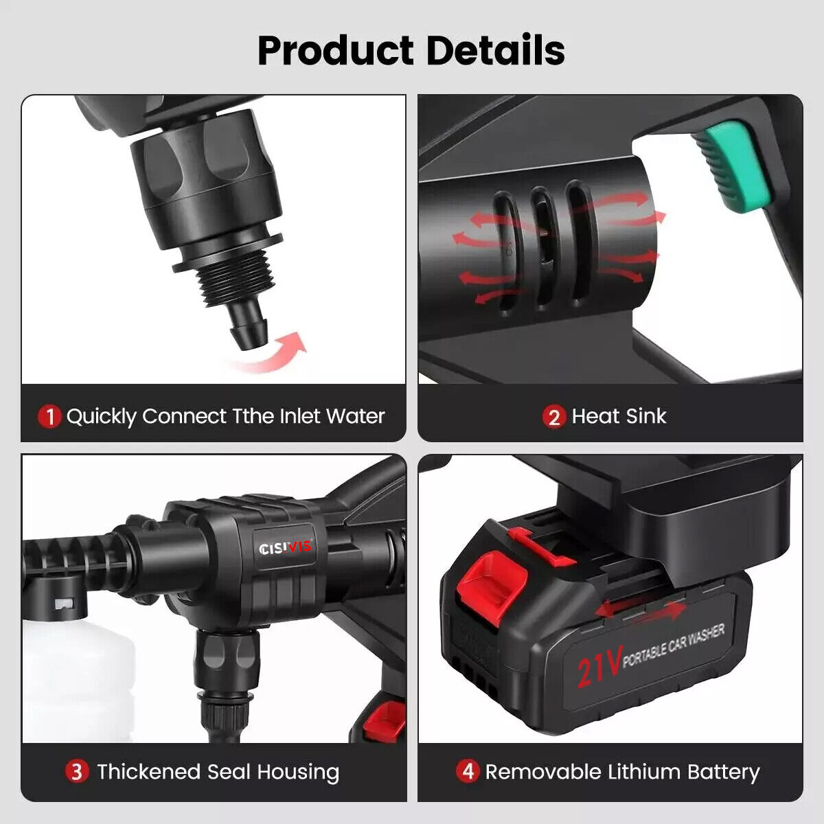 Cordless Pressure Washer - Portable Car Wash Gun with 2 Batteries