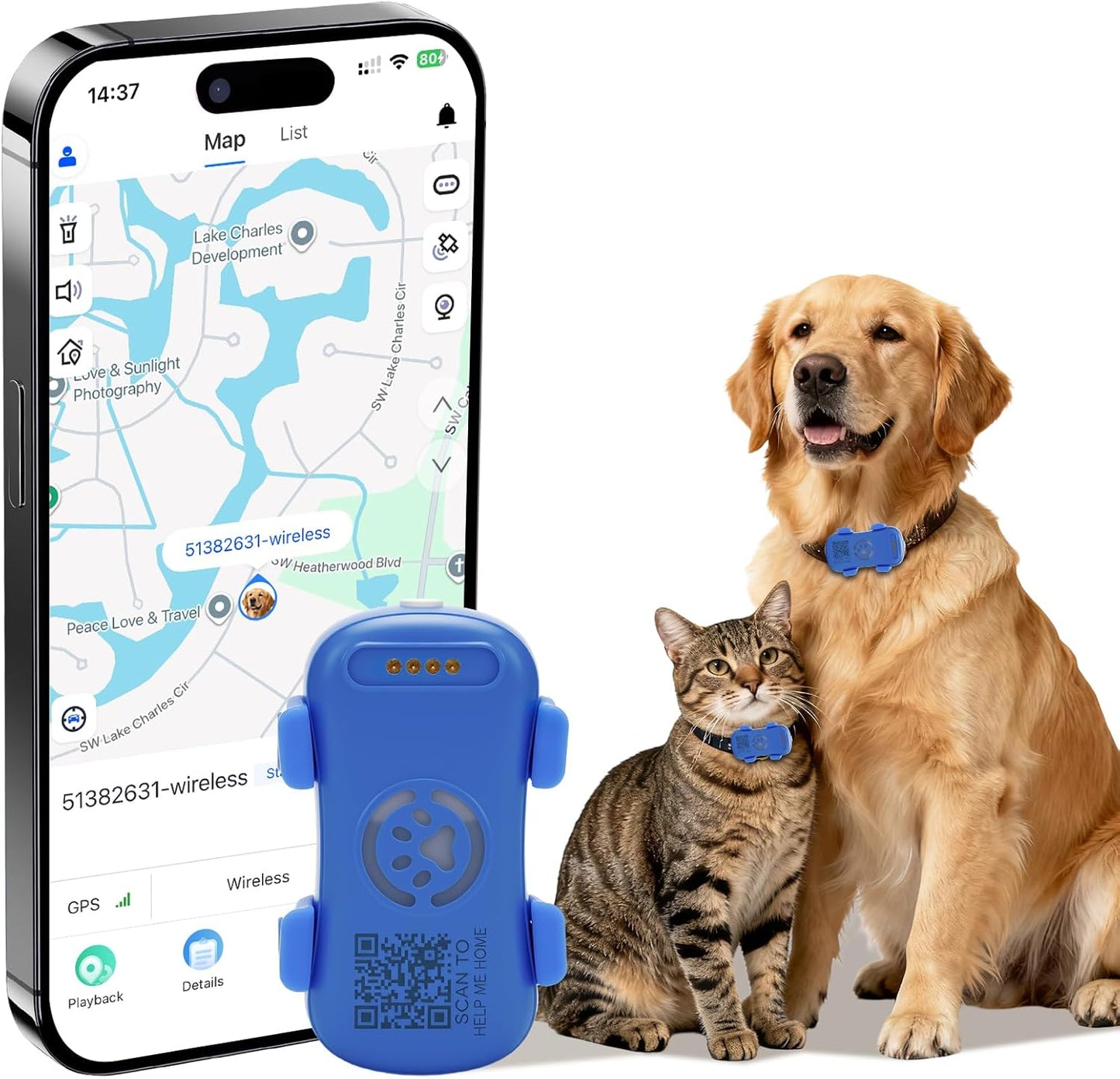 Real-Time Dog GPS Tracker - Waterproof Pet Locator with Geofence Alerts