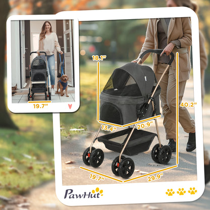 3-in-1 Pet Stroller for Small Dogs - Foldable with Detachable Carrier (Gray)