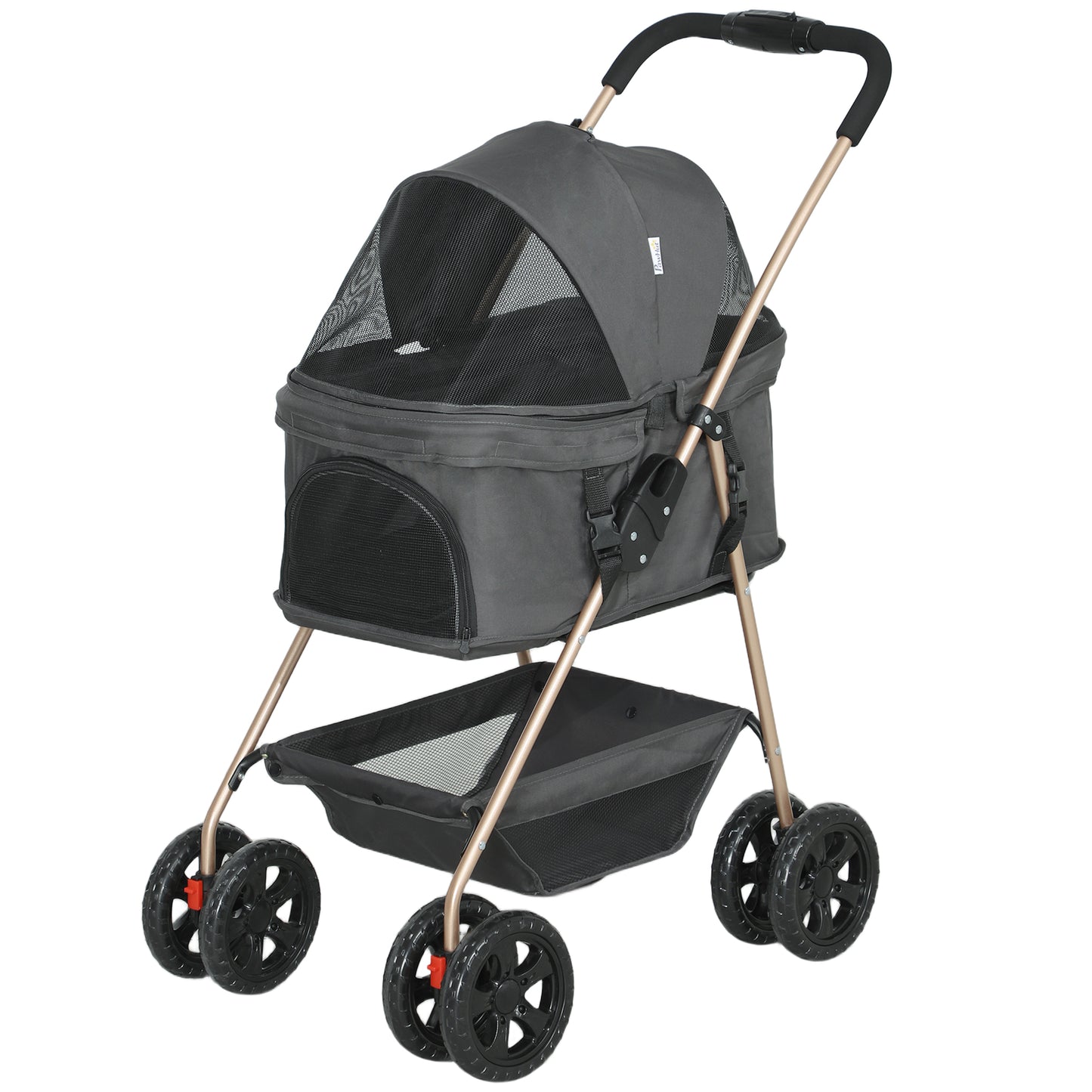 3-in-1 Pet Stroller for Small Dogs - Foldable with Detachable Carrier (Gray)